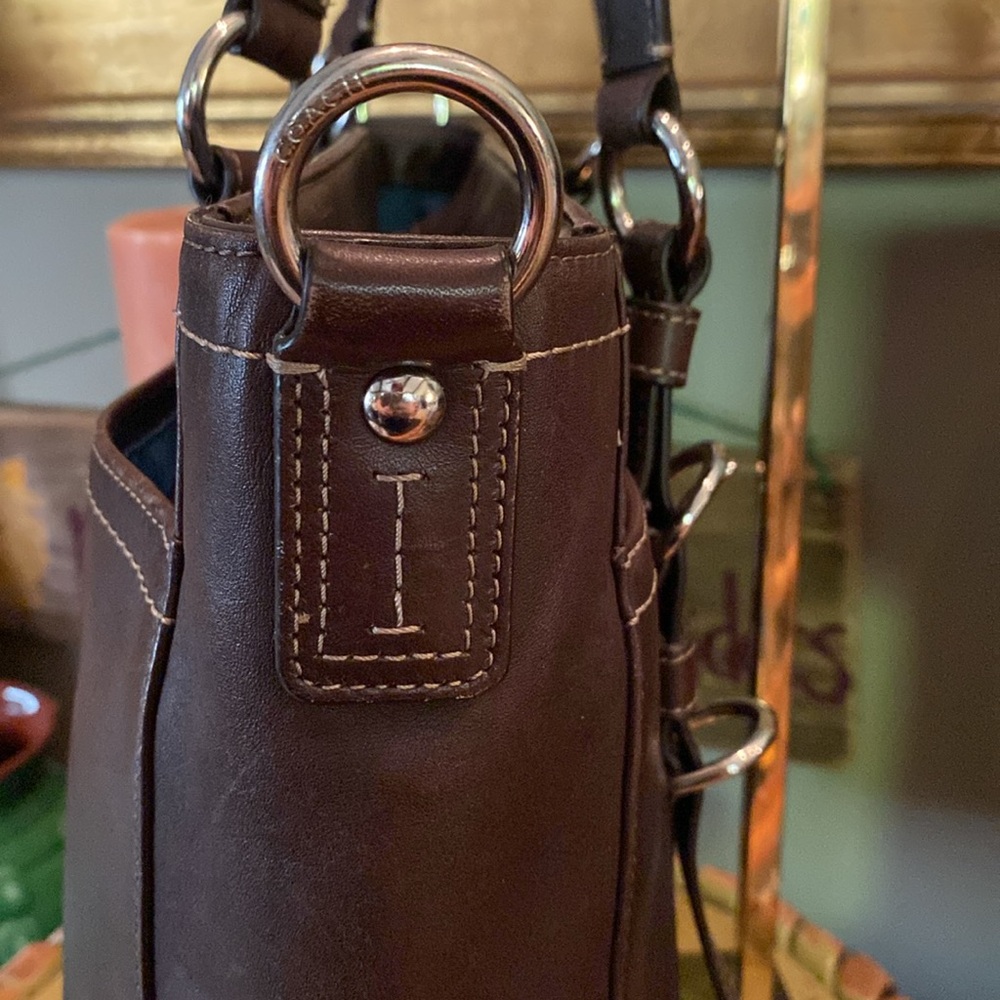 Coach Brown Leather Top Handle Turnlock Pocket Zipper Satchel Shoulder Bag - Picture 6 of 16